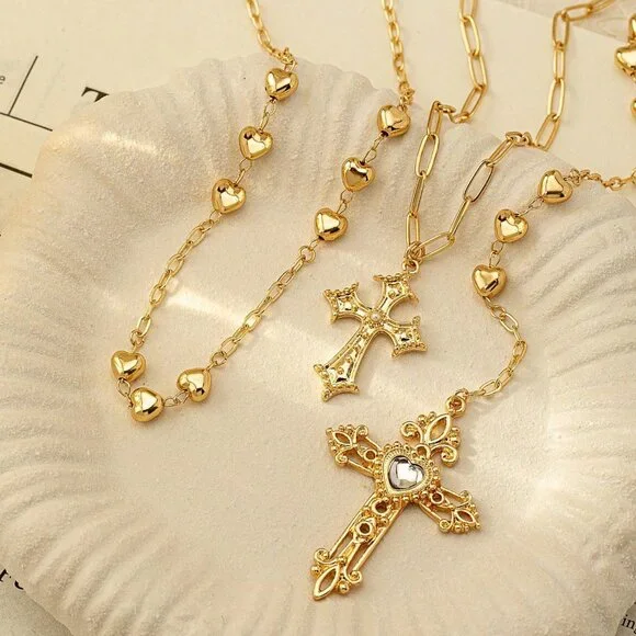 Cross Three pieces Necklace Set in Gold Color - Picture 3 of 4